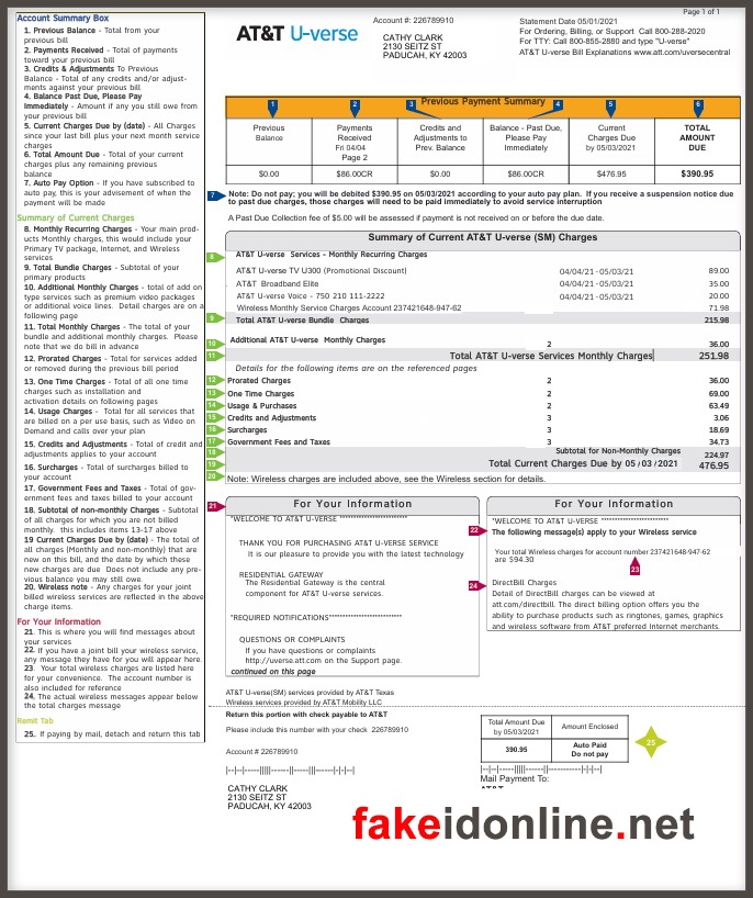 AT&T Utility Bill PSD Template - AT&T Proof of Address